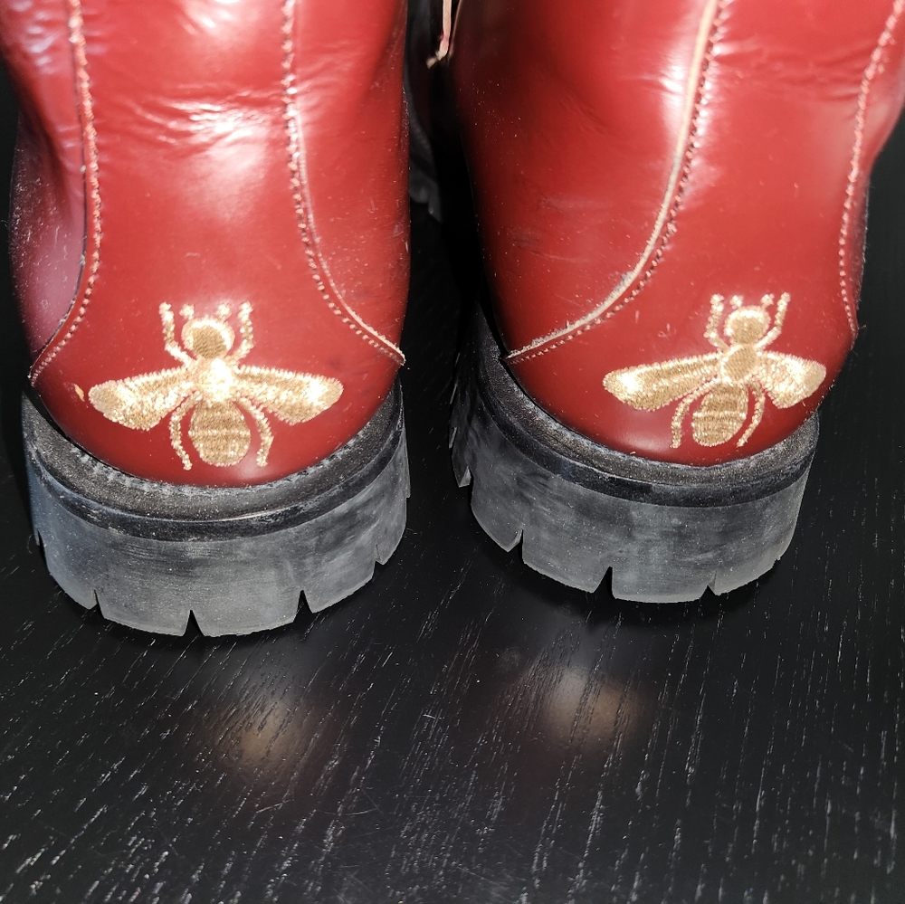 GUCCI Mens Horsebit Leather Lug Sole Maroon Ankle Boots Gucci 13 US Mens 13.5 - Picture 2 of 4
